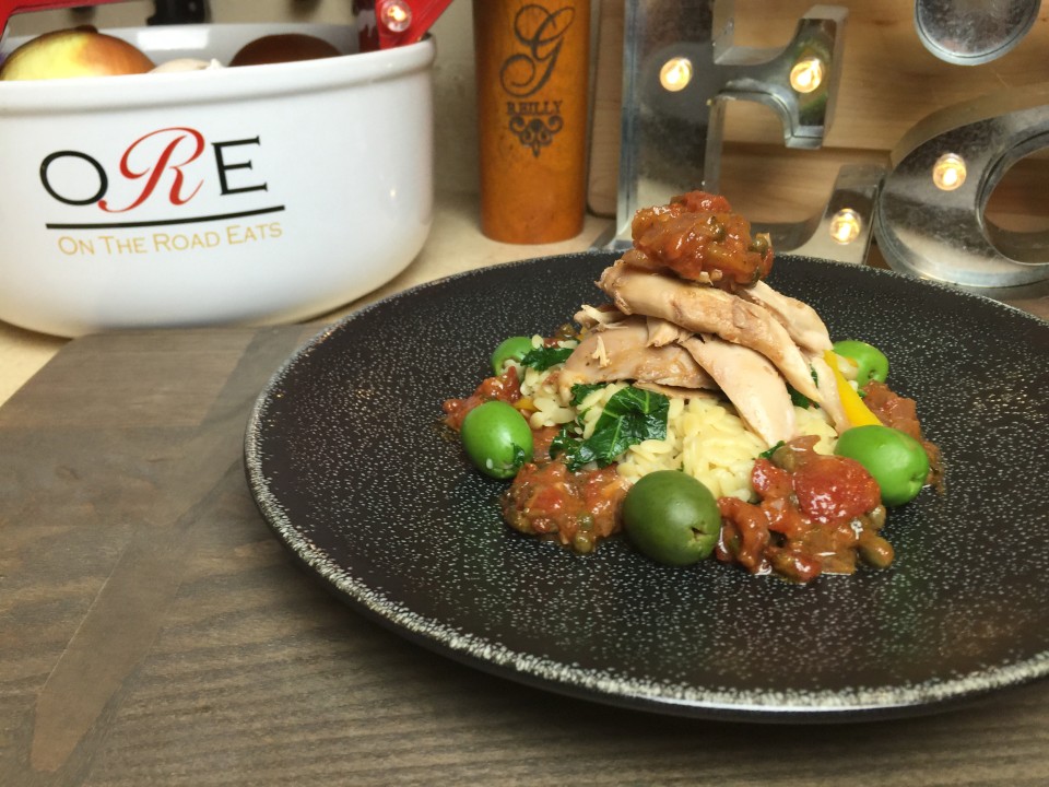 Chicken Puttanesca with Kale Orzo