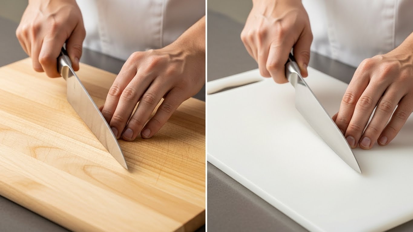 Cutting Boards for Knife Longevity & Food Safety wooden cutting board used for chef knife prep