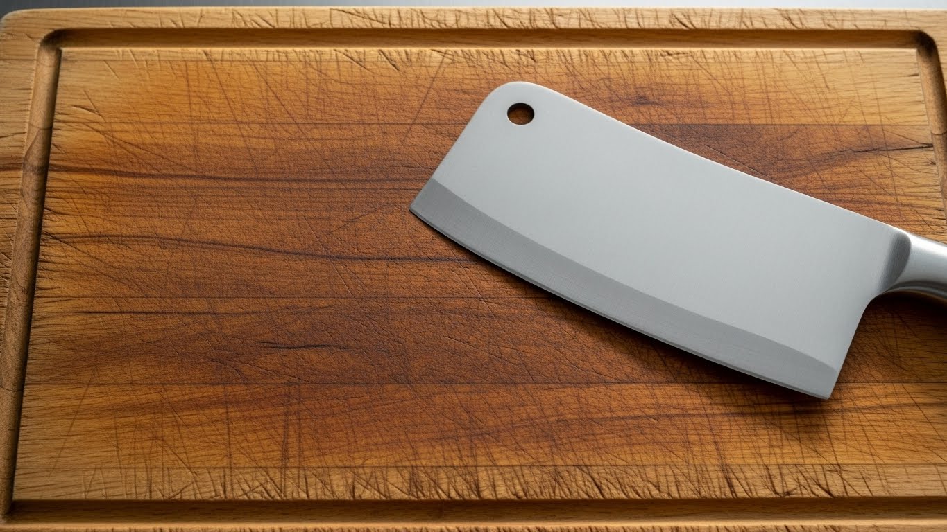 wooden cutting board used for chef knife prep