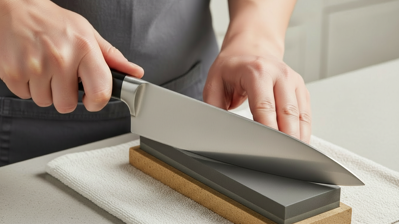 knife sharpening on whetstone for edge maintenance