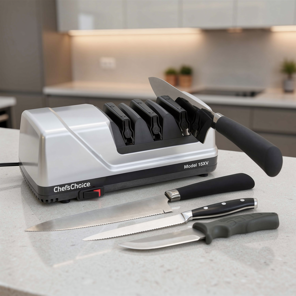 Chef’sChoice Trizor XV 15 electric knife sharpener on kitchen counter
