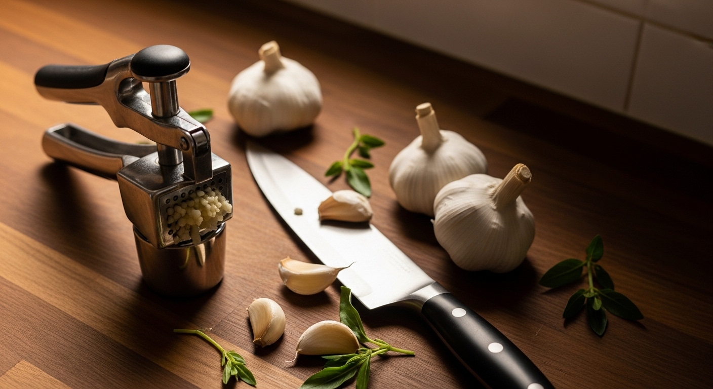 Best Garlic Presses for Easy Garlic Prep with chef knife